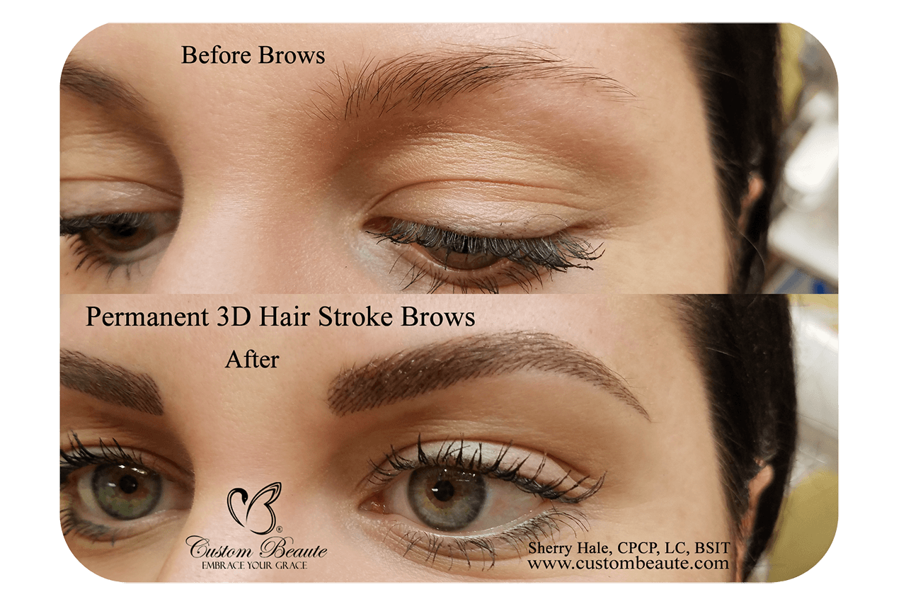 Permanent 3D Hair Stroke Brows: Before and After Comparison - Custom Beaute Amherst Buffalo New York