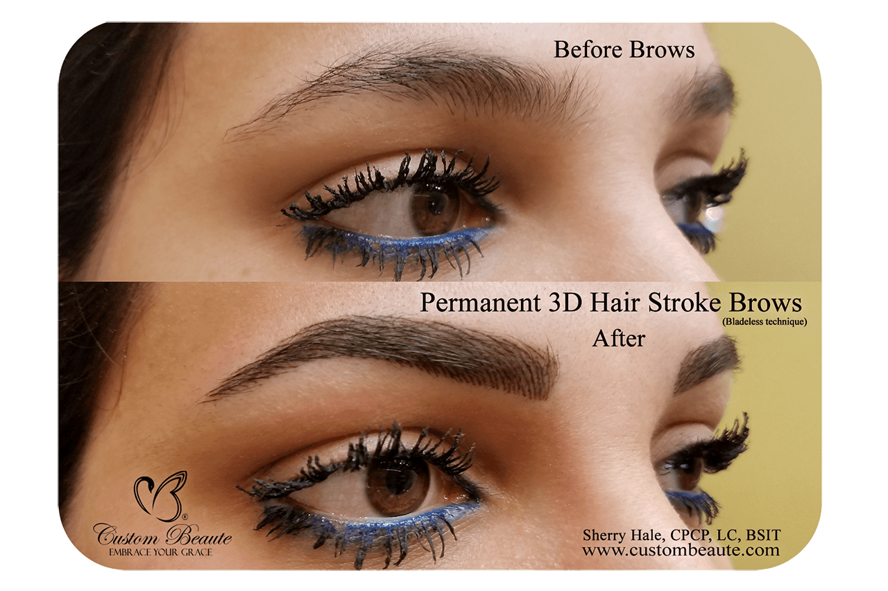 Microblading Brows: before and after comparison - Custom Beaute Cheektowaga New York